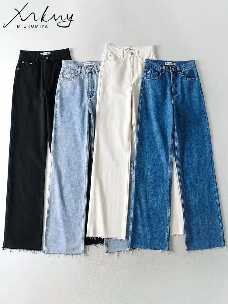 MiuKoMiYa Straight Jeans Women High Waist Streetwear Light Blue Boyfriend Denim Pants Ladies Wide Leg White Jeans For Women 2023