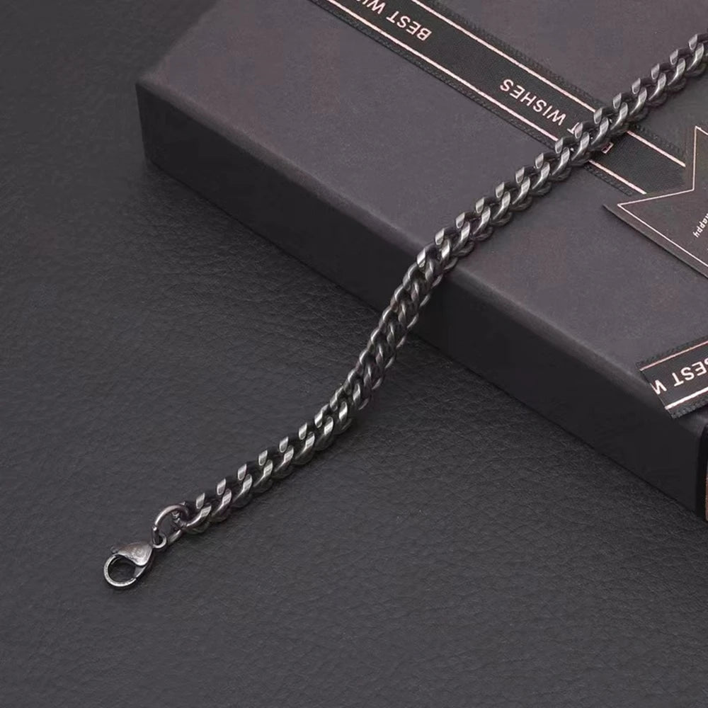 MKENDN Retro Oxidized Black 6MM Cuban Chain Bracelet Punk Men Stainless Steel Biker Chain Bracelets Male Jewelry Gifts for Dad