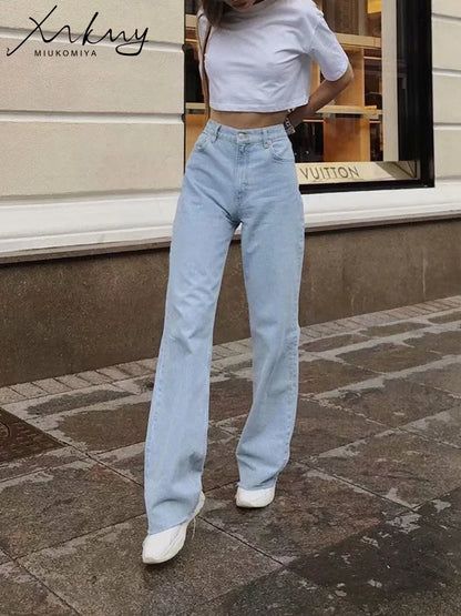 MiuKoMiYa Straight Jeans Women High Waist Streetwear Light Blue Boyfriend Denim Pants Ladies Wide Leg White Jeans For Women 2023