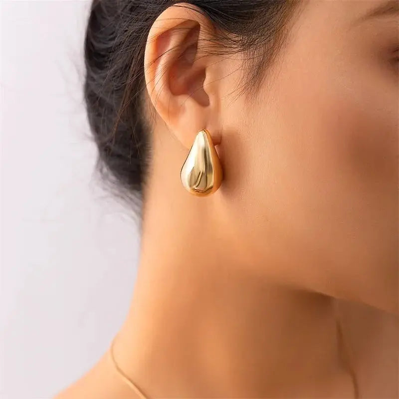 Modern Jewelry New Gold Color Plated Chunky Dome Teardrop Earrings For Women Girl Gift Hot Sale Popular Ear Accessories