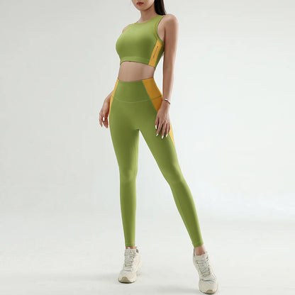 Women's color clashing quick-drying yoga clothes suit gym training