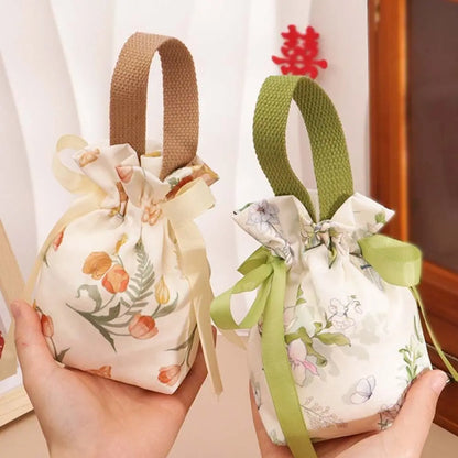 Bird Canvas Drawstring Bag Floral Large Capacity Small Flower Wrist Bag Korean Style Coin Purse Wallet Festive Sugar Bag