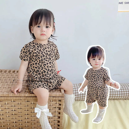 Adorable Baby Leopard Summer Rompers Girls and Boys Soft Cotton One-piece Toddler Kids Crawling Playsuit Clothes 0-24 Months