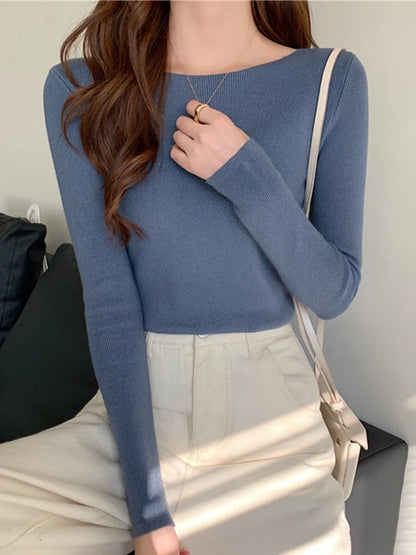 Winter Women Sweaters Slash Neck Slim Knitted