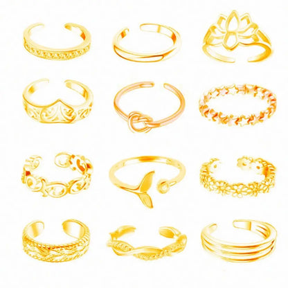 12pcs Alloy Toe Ring Set Women Toe Open Ring Beach Foot Accessories Foot Ring Fashion Jewelry