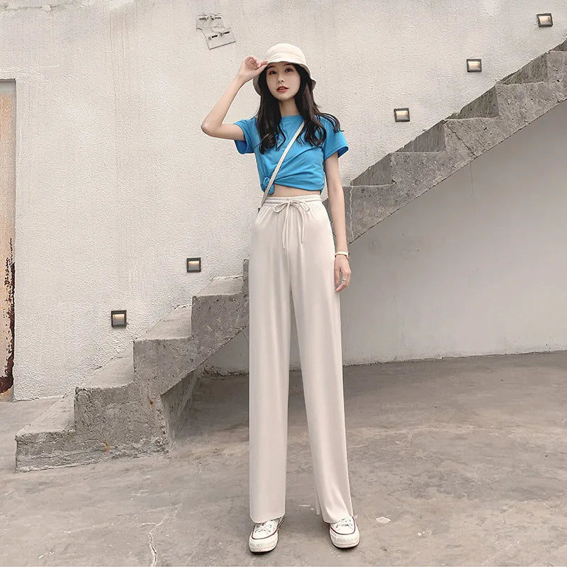 Women Long Pants Spring Summer Straight Long Elastic trouser