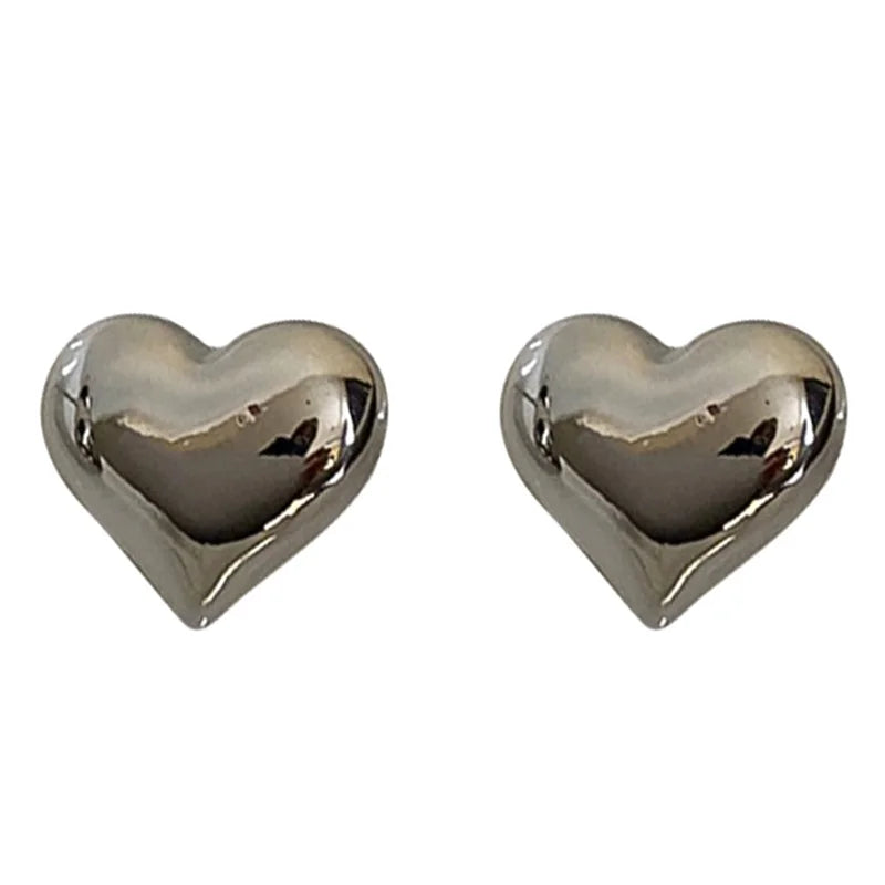 Minimalist Silver Color LOVE Heart Stud Earrings For Women Trendy Elegant Wedding Bride Jewelry Prevent Allergy