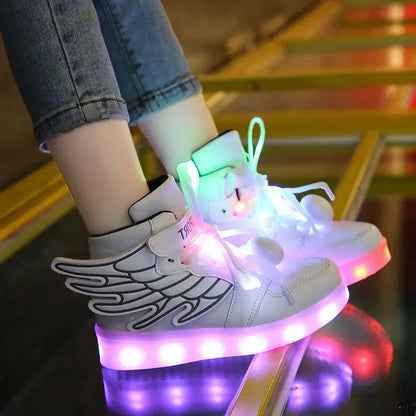 Kid Shoes Waterproof Leather Luminous Sneakers USB Charge LED Illuminated Shoes Boys and Girls Casual Sport Board Shoe Trainers