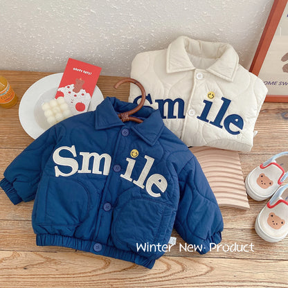 Winter Newborn Baby Girls Boys Embroidery Smile Single-Breasted Quilted Cotton Jackets Kids Crop Coat Child Outfit Tops 0-6Years