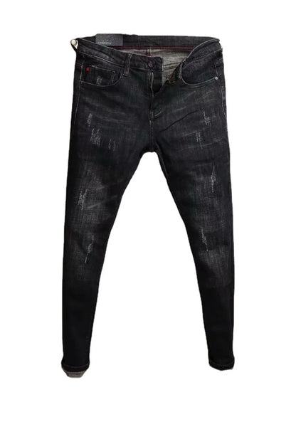 Man's Summer New Elastic Slim Fit Korean Spirit Guy Leggings Skinny Black Denim Jeans Casual Men Designer Ripped Pants