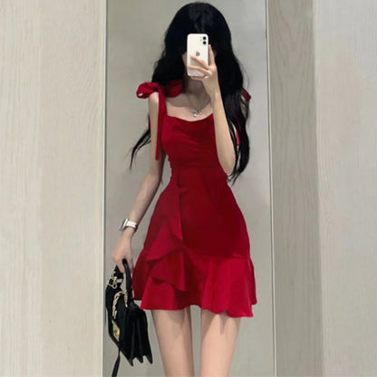 Red Camisole Dress for Women in Spring Short Skirt