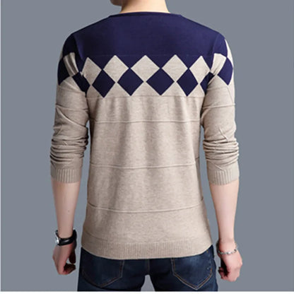 BROWON Autumn Vintage Sweater Men Collarless Sweater Christmas Sweaters Fashion V-neck Casual Slim Sweaters Men for Business