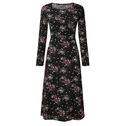 2024 Women's Casual Dress Elegant Female Loose Midi Dress Long Sleeve Floral Print Summer O Neck Dress 2024 Bohemia Clothing