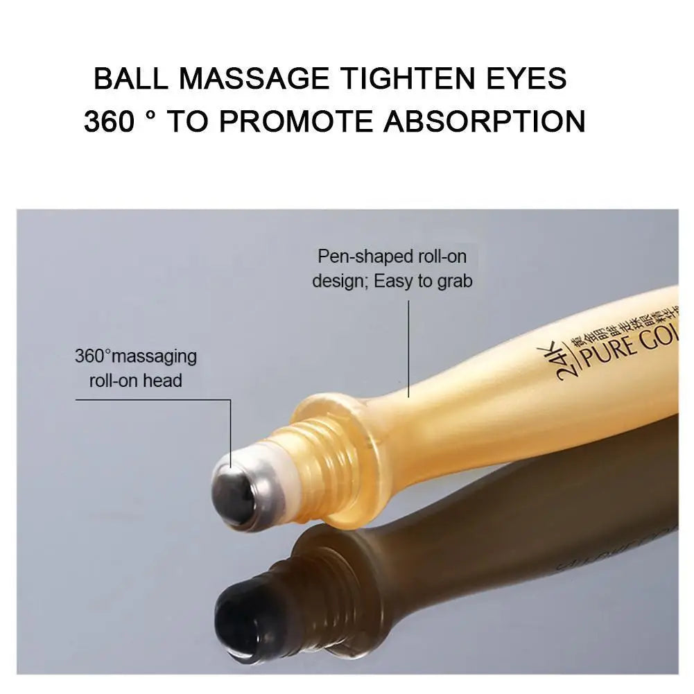 24K Gold Bright Eye Roller Eye Cream Hydrating Moisturizing Eye Serum Eye Care Dark Circles Removal Anti Eye Bags 15ml L2P8