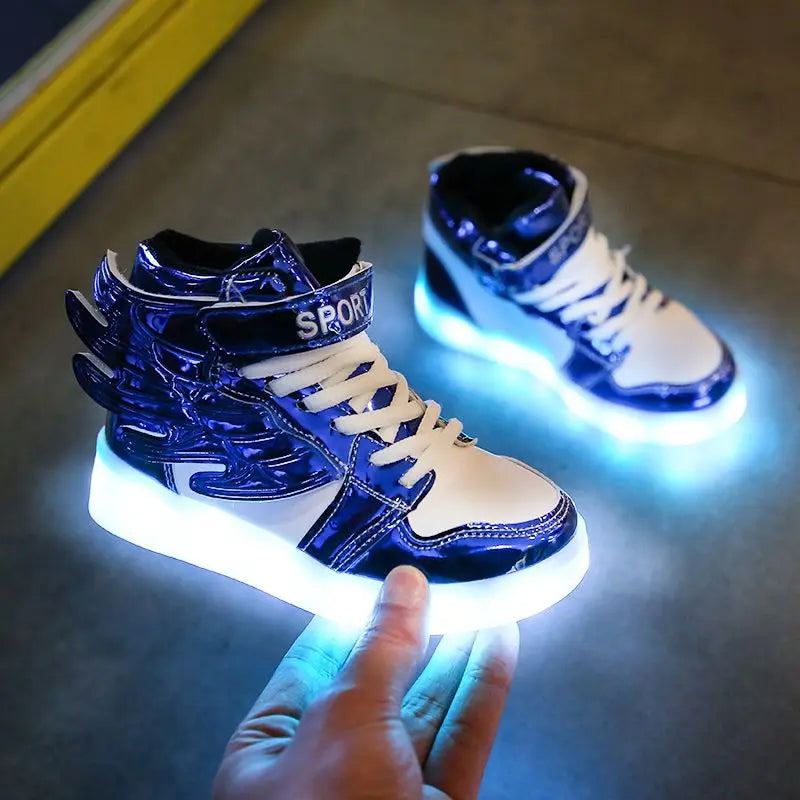 Kid Shoes Waterproof Leather Luminous Sneakers USB Charge LED Illuminated Shoes Boys and Girls Casual Sport Board Shoe Trainers