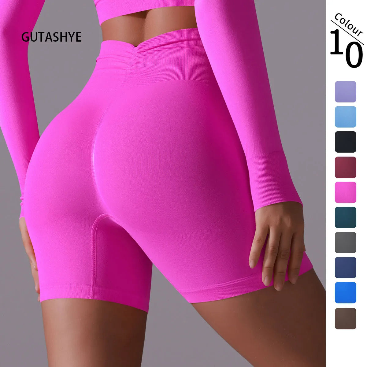 Guta Solid Color Seamless Peach Hip High Waist Tight Yoga Shorts Running Fitness Sports Breathable Quick Drying Women's Shorts