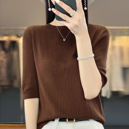 2023 Summer Women's Short Sleeve Women's Cashmere Short Sleeve T-shirt Pullover Women's Knitted Sweater T-shirt Top