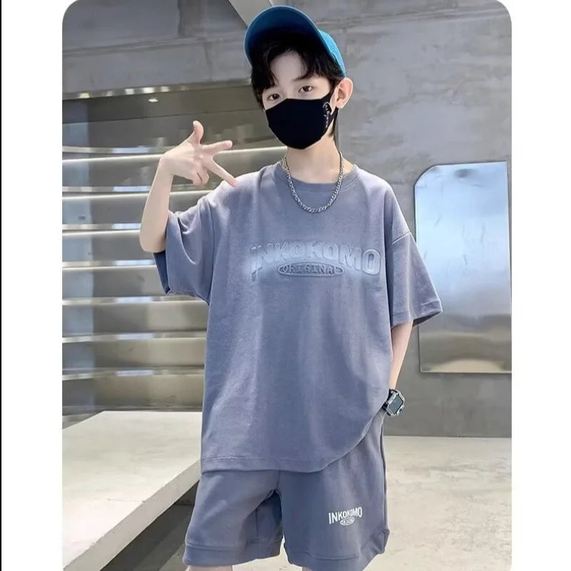 2024 Summer Boys Girls Sports Set Korean High Street Fashion Kids T-shirts Shorts Two Piece Set High Quality Children's Set New