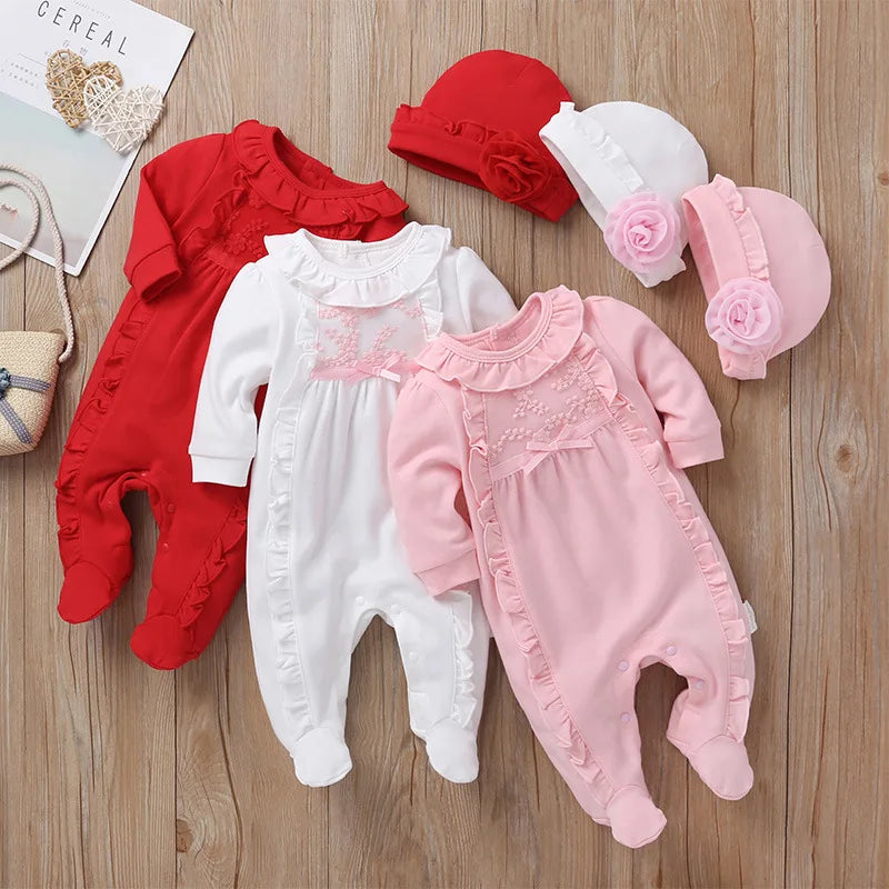 Floral Baby Girl Clothes Footies Jumpsuit New Born Pajamas Layette 0 To 3 6 9 12 Months Coverall Newborn Autumn Infant Outfit