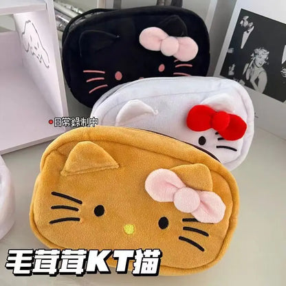 Cute Sanrio Plush Pen Bag Cartoon Hello Kitty Large Capacity Storage Bag School Supplies Pencil Case for Students Kids Gift