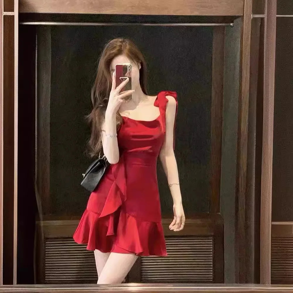 Red Camisole Dress for Women in Spring Short Skirt