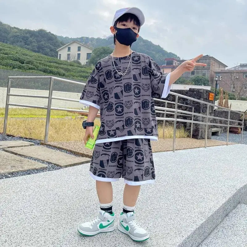 2022 teenage Boy Set kid clothing Suit Cotton Summer Outing Clothes Top Shorts 2PCS Clothing for Children's 8 10 12 14 years