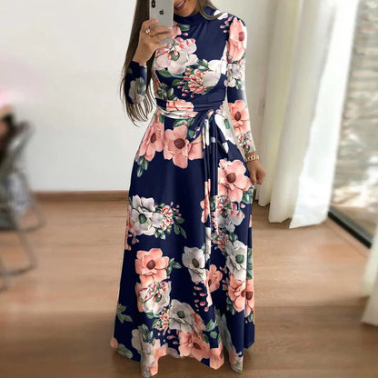 Women's Printed Maxi Dress Fashionable Long Sleeve