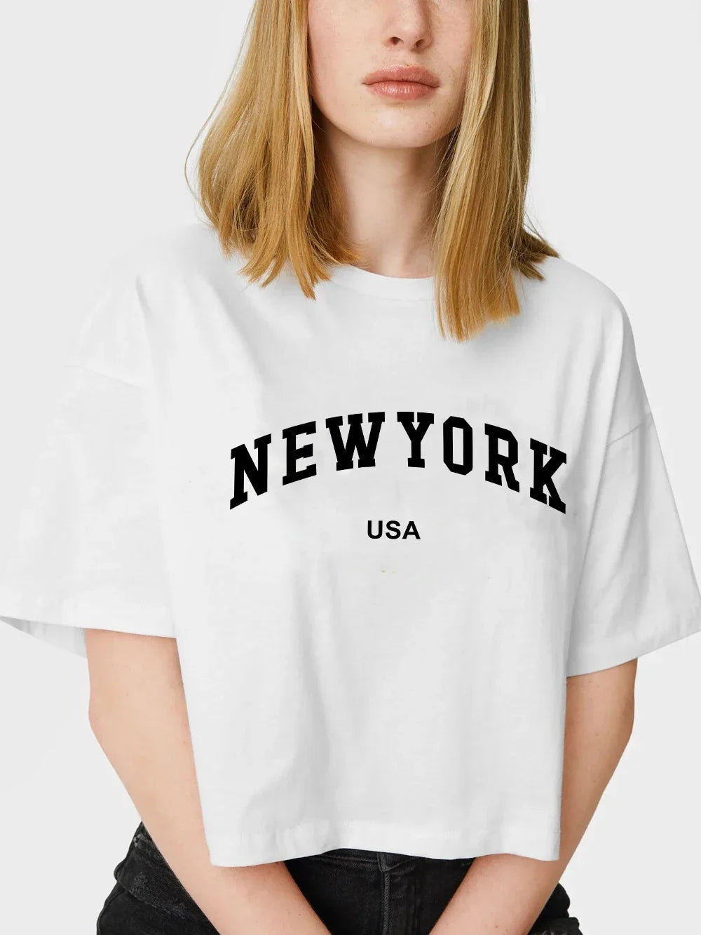 New York USA Letter Printed Tee Shirts Cotton Women Crop T-shirts