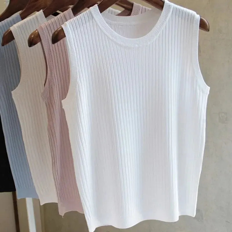 1pcs Summer New Fashion Knitted Vests O-neck Sleeveless