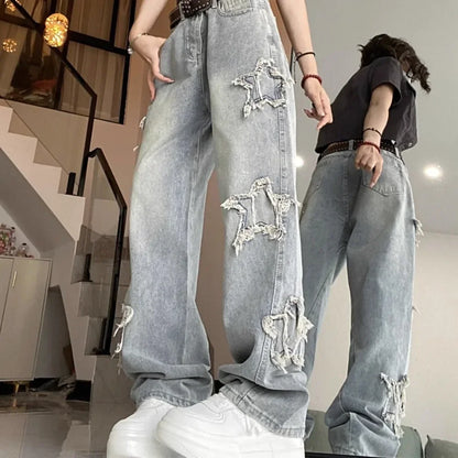 Blue Jeans for Women Korean Ins High-waisted Straight Wide-leg