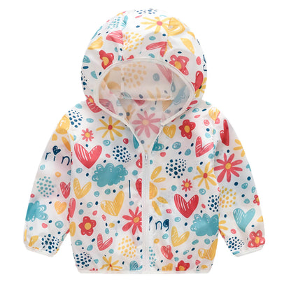 Outerwear 2023 Cute Baby Boys Girls Jackets Hooded Coat Summer Sunscreen Coats Printing Cartoon Hooded Zipper Coats 1-5 Years