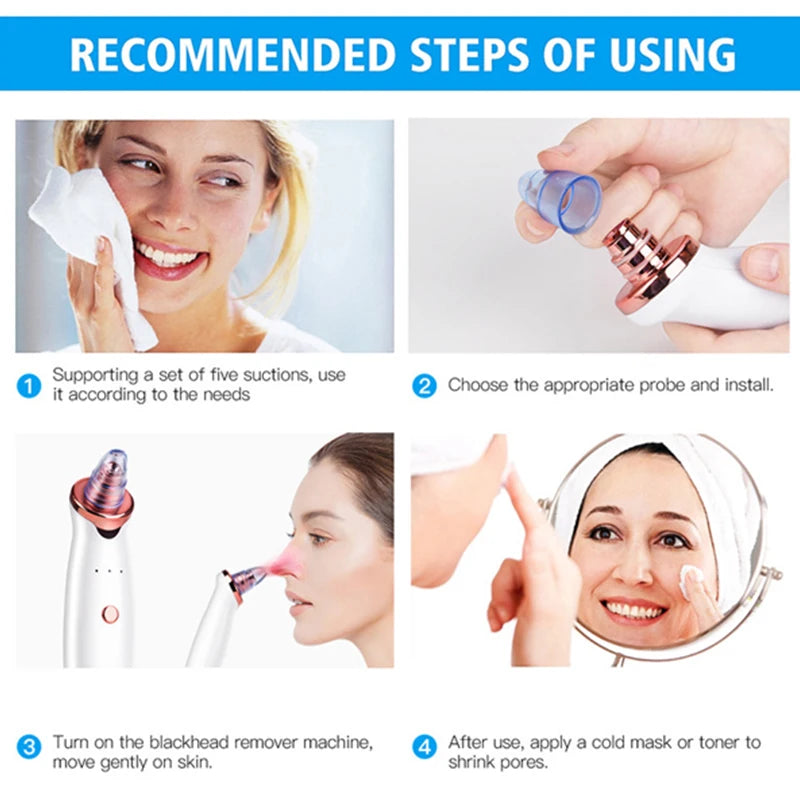 Blackhead Remover Face Deep Nose Cleaner T Zone Pore Acne Pimple Removal Vacuum Suction Facial Diamond Beauty Clean Skin Tool