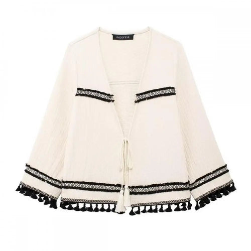 Women Tie Hem Tassel Coat Spring Casual Cardigan Jacket