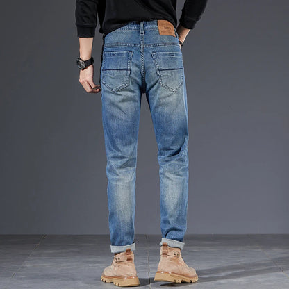 Luxury Jeans For Men Stretch Slim Fit Solid Blue Denim Pants