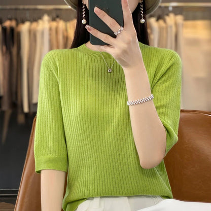 2023 Summer Women's Short Sleeve Women's Cashmere Short Sleeve T-shirt Pullover Women's Knitted Sweater T-shirt Top