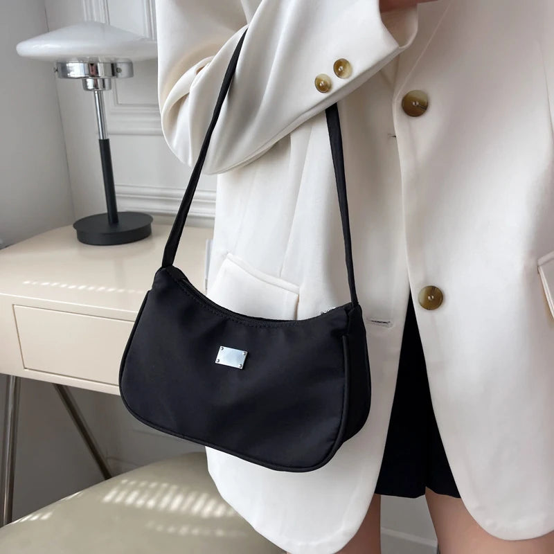 New Fashion Women'S Handbags Retro Solid Color Nylon Shoulder Underarm Bag Casual Women Waterproof Hobos Shopping Bag