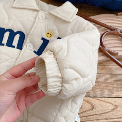 Winter Newborn Baby Girls Boys Embroidery Smile Single-Breasted Quilted Cotton Jackets Kids Crop Coat Child Outfit Tops 0-6Years