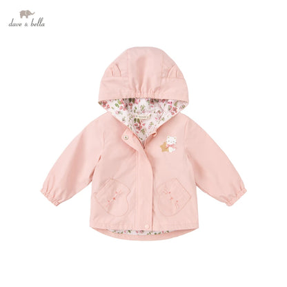 Dave Bella Children Coat Spring &Autumn Long Sleeve Jacket Casual Cute Pink Hooded Cartoon Kids Clothes DB3222372