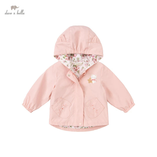 Dave Bella Children Coat Spring &Autumn Long Sleeve Jacket Casual Cute Pink Hooded Cartoon Kids Clothes DB3222372