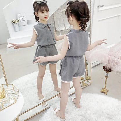 2024 Summer Clothes For kids Girls Cute Plaid Lace T Shirt + Shorts pants Teenager Outfits Casual 3 4 5 6 7 8 to 10 11 12 year