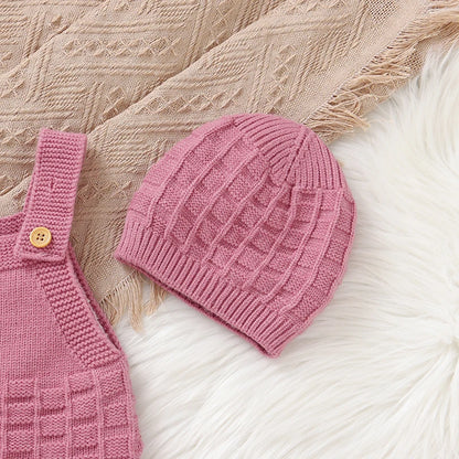 Newborn Infant Baby Girls Romper + Hats Sleeveless Knitted Toddler Jumpsuits Clothing 0-18m Spring Autumn Winter 2PC Outfits Set