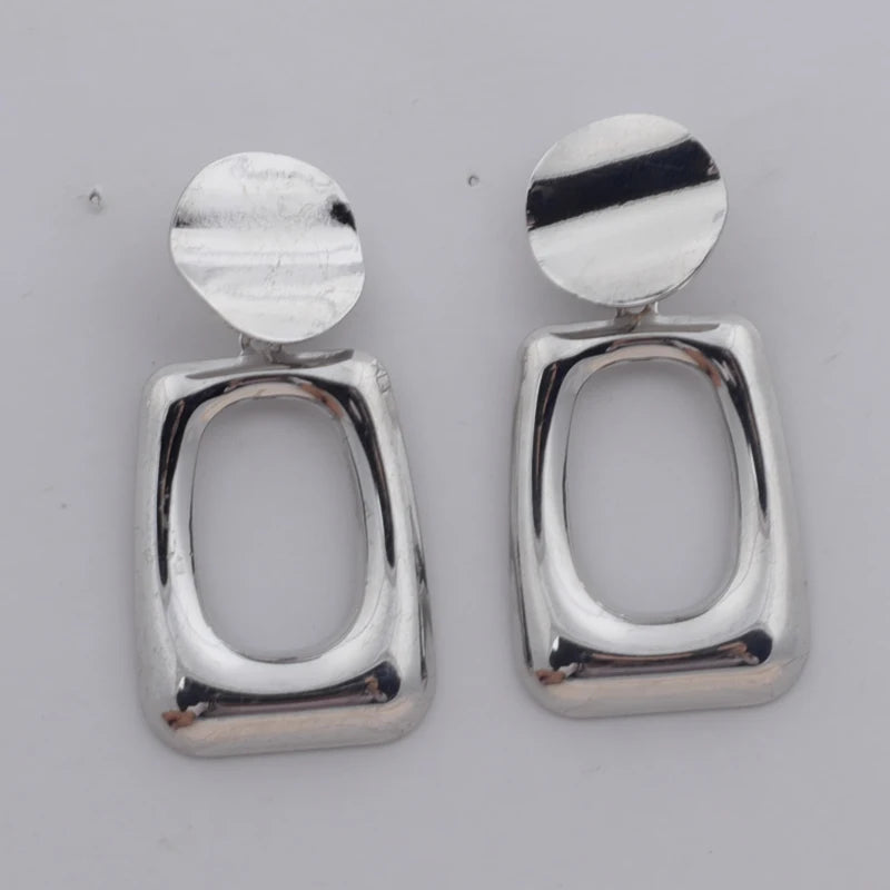 European Fashion Round Hollow Out Square Oval Drop Earrings for Women Wedding Party Classic Jewelry Geometry Metal Earrings