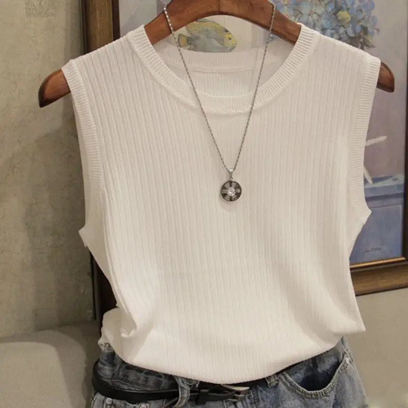 1pcs Summer New Fashion Knitted Vests O-neck Sleeveless