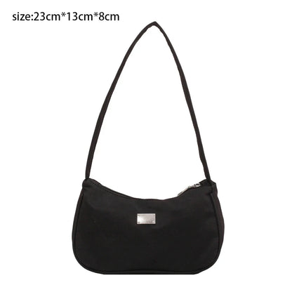 New Fashion Women'S Handbags Retro Solid Color Nylon Shoulder Underarm Bag Casual Women Waterproof Hobos Shopping Bag