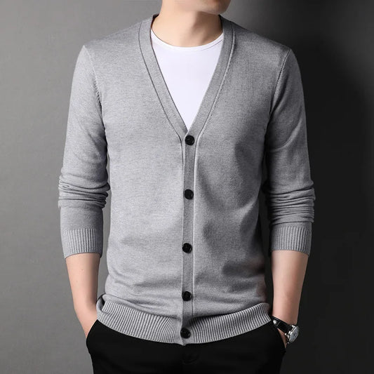 Men Solid Color V Neck Slim Fit Sweater coat Fashion