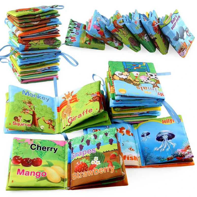 0-12Monthes Baby Cloth Book Fruits Animals Cognize Puzzle Book Infant Kids Early Learning Educational Fabric Books Toys игрушк