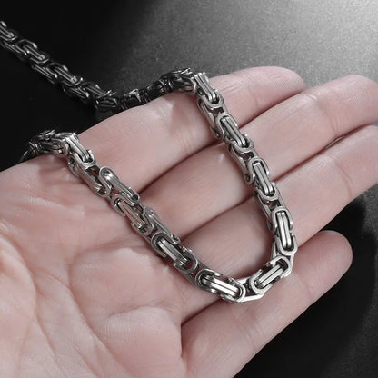 Stainless Steel Byzantine Chain King Chain Necklace Men's Punk Domineering Hip Hop Rock Locomotive Riding Accessories