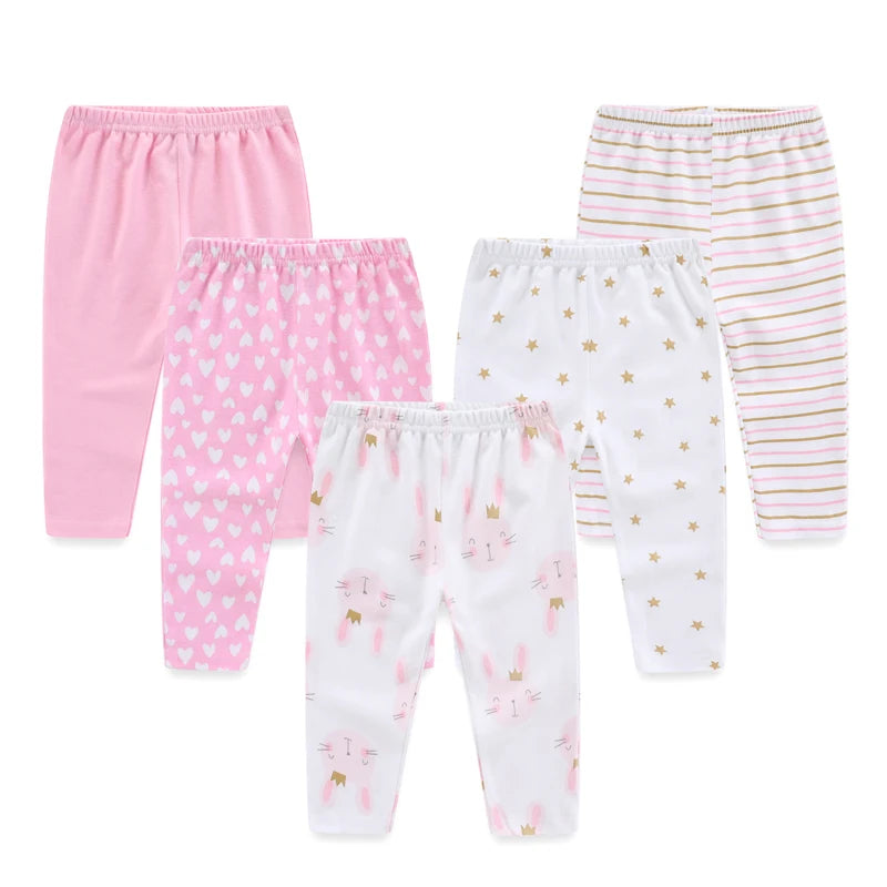 Kiddiezoom 5-Piece Newborn Baby Boy Girl Pants Four Seasons Unisex Trouses Cotton Print Infant Clothing