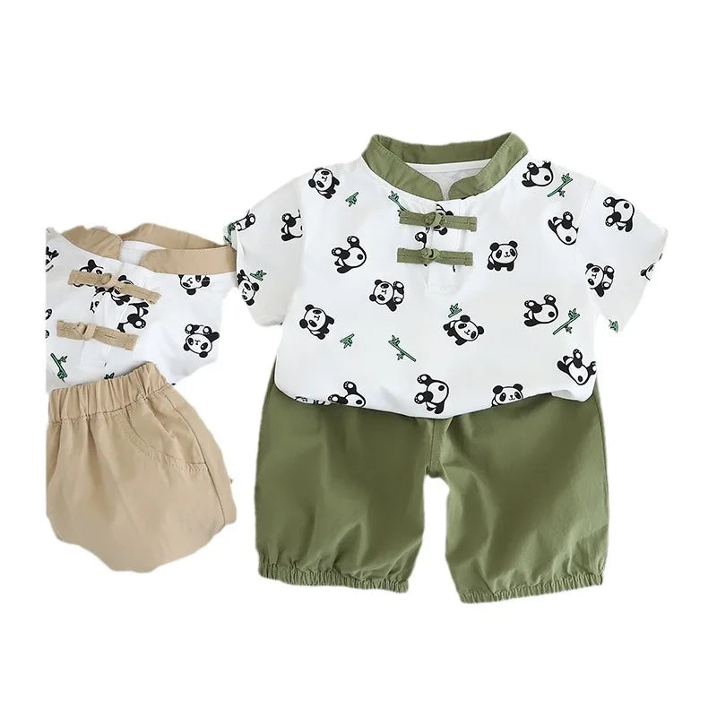 2024 summer Teenager Boys Clothes Casual panda Kids Tracksuit Child set suit t-shirt + short pant 2 3 4 5 6 7 8 9 10 Year