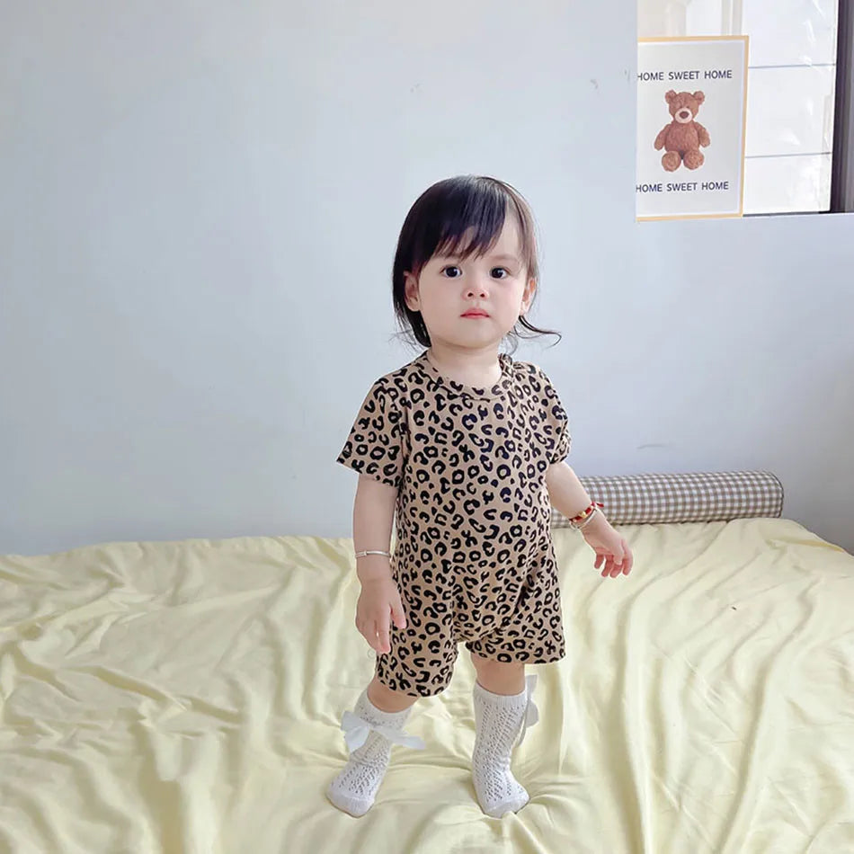 Adorable Baby Leopard Summer Rompers Girls and Boys Soft Cotton One-piece Toddler Kids Crawling Playsuit Clothes 0-24 Months